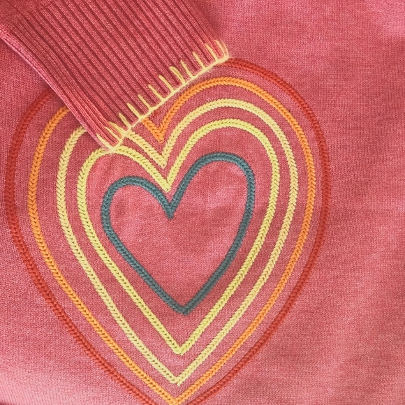 COPY - Kerri Rosenthal Rainbow Heart Pink Cardigan Open Front Sweater - Picture 4 of 12